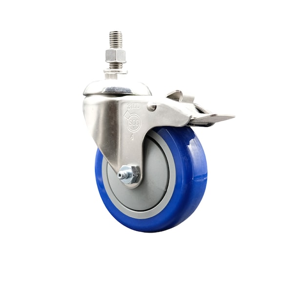 Service Caster 4 Inch 316SS Blue Polyurethane Swivel 1/2 Inch Stem Caster Total Lock Brake SCC SS316TSTTL20S414-PPUB-BLUE-121315 - main